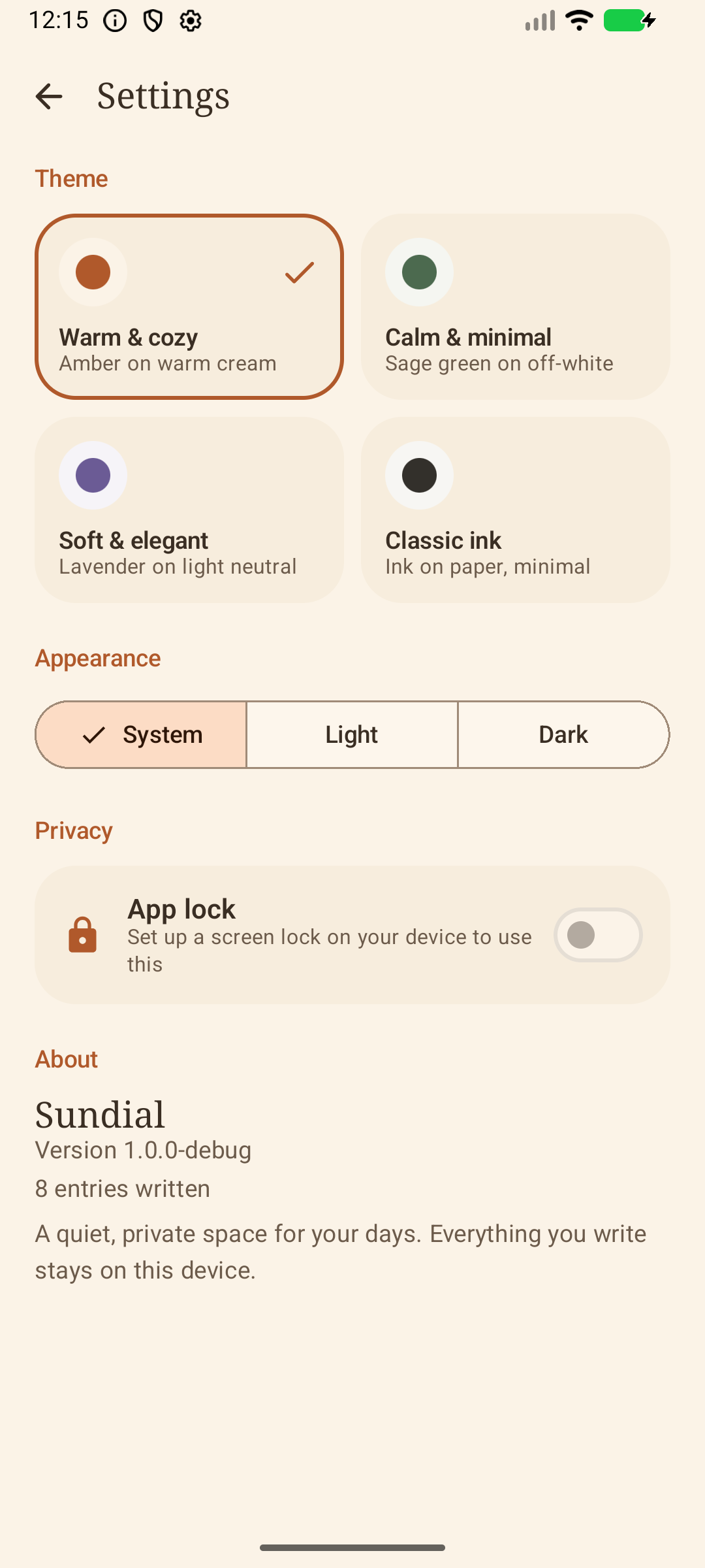 Settings with theme picker