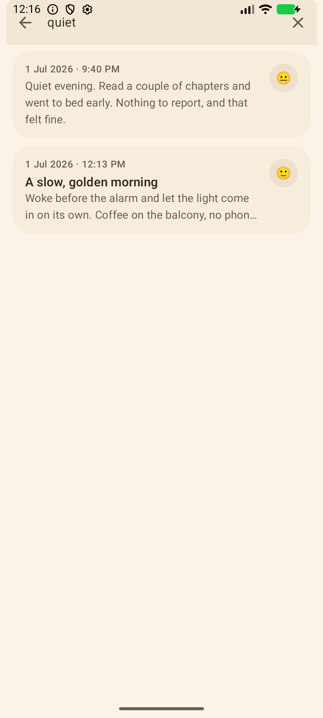 Searching diary entries